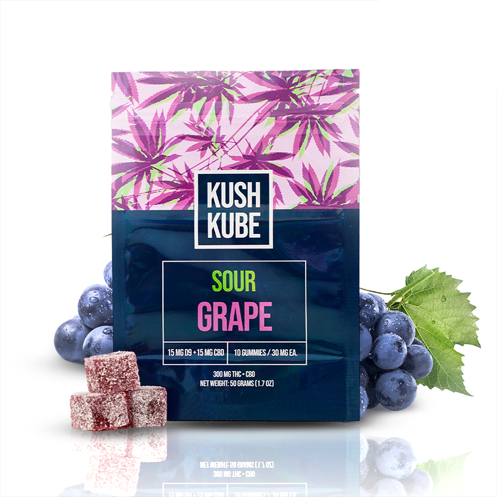 Image of Kush Kube 15mg THC and CBD Gummies Front Package – Legal, Lab-Tested Edibles